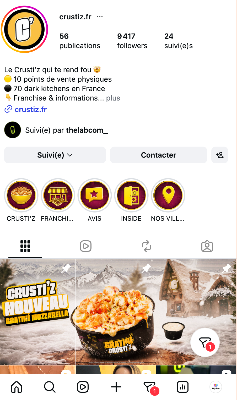 Compte Instagram géré par The Lab Com